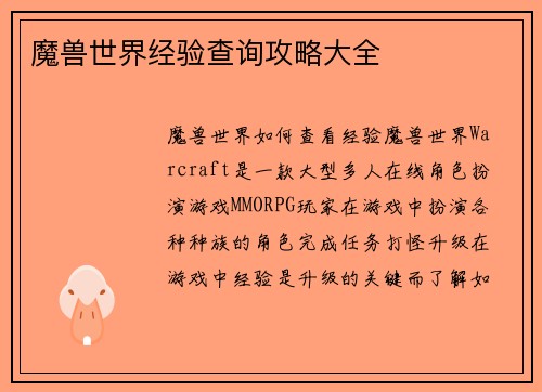 魔兽世界经验查询攻略大全