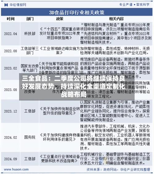 三全食品：二季度公司将继续保持良好发展态势，持续深化全渠道定制化战略布局